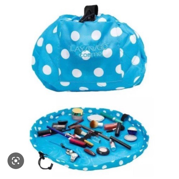 Lay N Go Bright Blue Polka Dot Cosmetic Travel Bag - Picture 1 of 1
